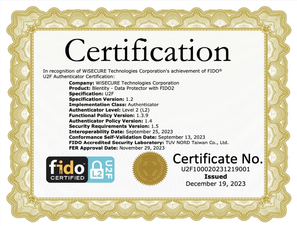 SAMURAI Key - FIDO2 U2F Level 2 certification