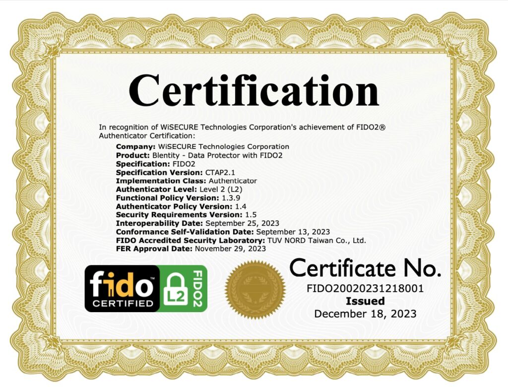SAMURAI Key - FIDO2 Level 2 certification